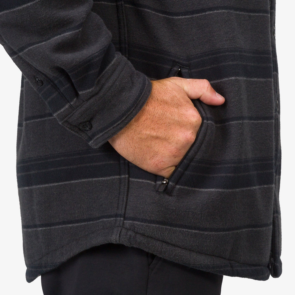 Close-up of the pocket area on the Bartlett Woven Jacket, showing soft fabric and durable, beach-inspired comfort design.