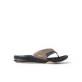 Fanning facing right, men's brown synthetic nubuck flip flop with cushioned footbed and air-cushioned heel for comfort