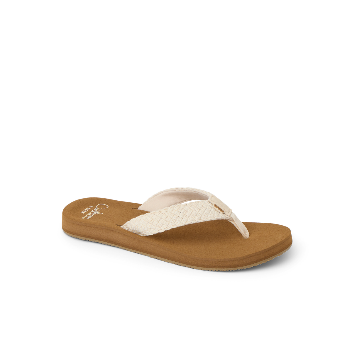 Baja Maria women's right-facing sandal with braided strap and cushioned footbed, surf-inspired comfort for the beach.