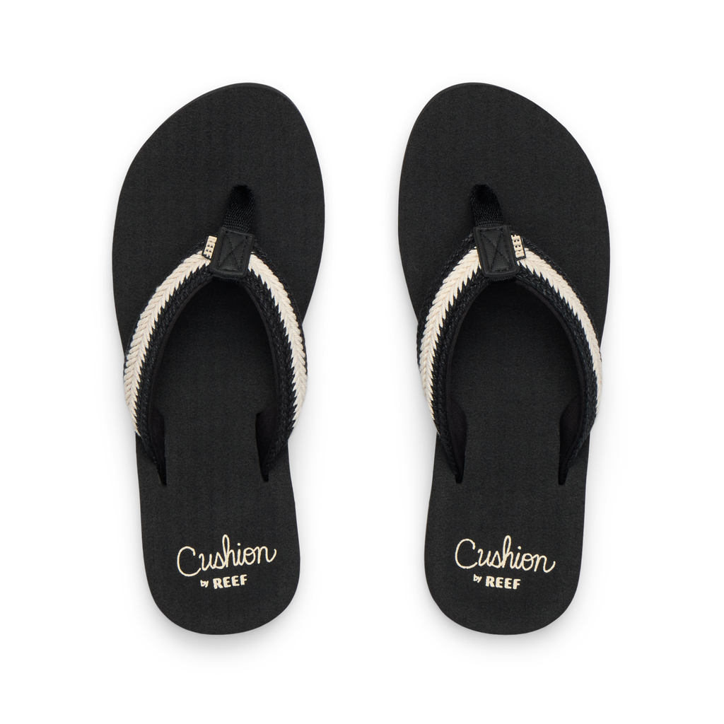 Baja Maria women's black flip flops facing up, showing cushioned footbed and comfort-focused straps.
