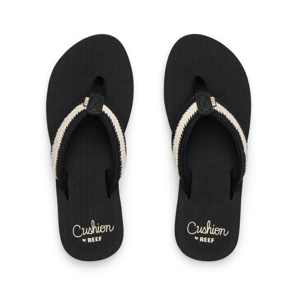 Baja Maria women's black flip flops facing up, showing cushioned footbed and comfort-focused straps.