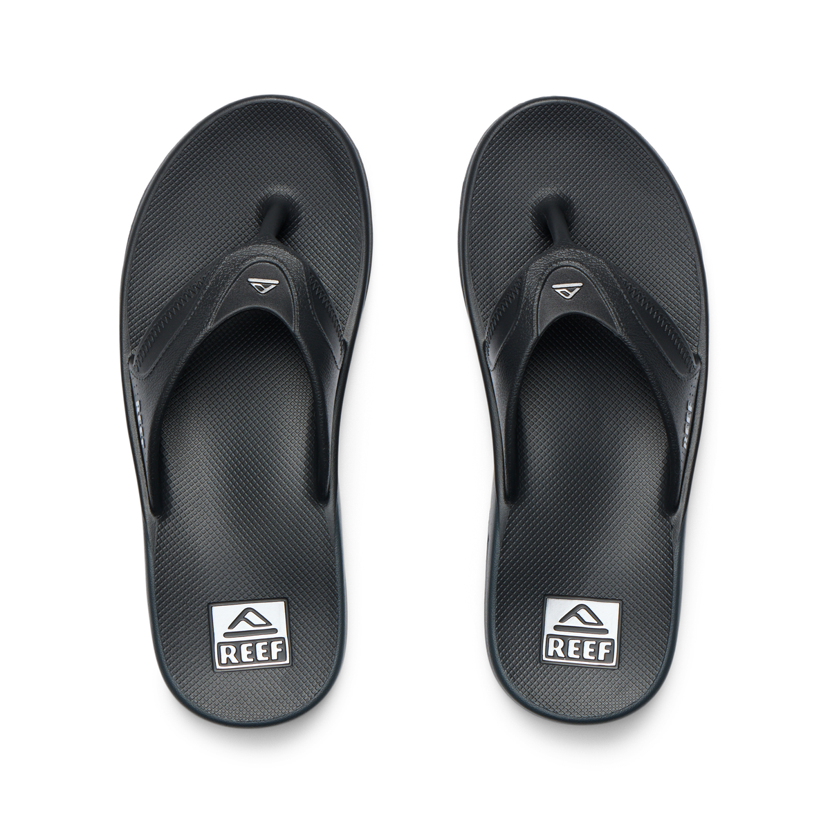Top view of black Fanning H2O men’s flip flops facing forward with water-friendly materials and arch support.