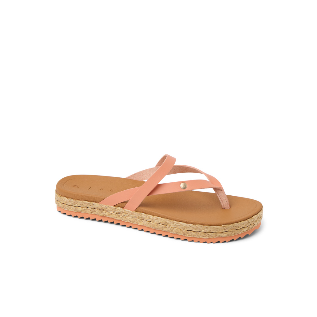 Vista Carmen women's sandal facing left, featuring surf-inspired design with cushioned footbed and braided platform sole.