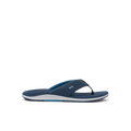 Offshore men's navy blue flip flop facing right with extra cushioning and anatomical arch support for beach comfort
