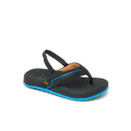Little Windswell boys flip flop facing right with black and blue water-friendly sole and arch support sandals for beach comfort.