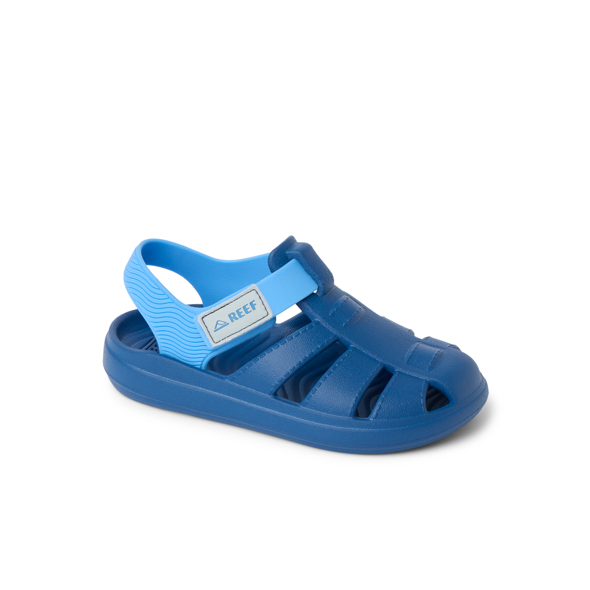 Little Totally Beachin boys sandal facing right, soft cushioning, arch support, water-friendly materials for beach comfort