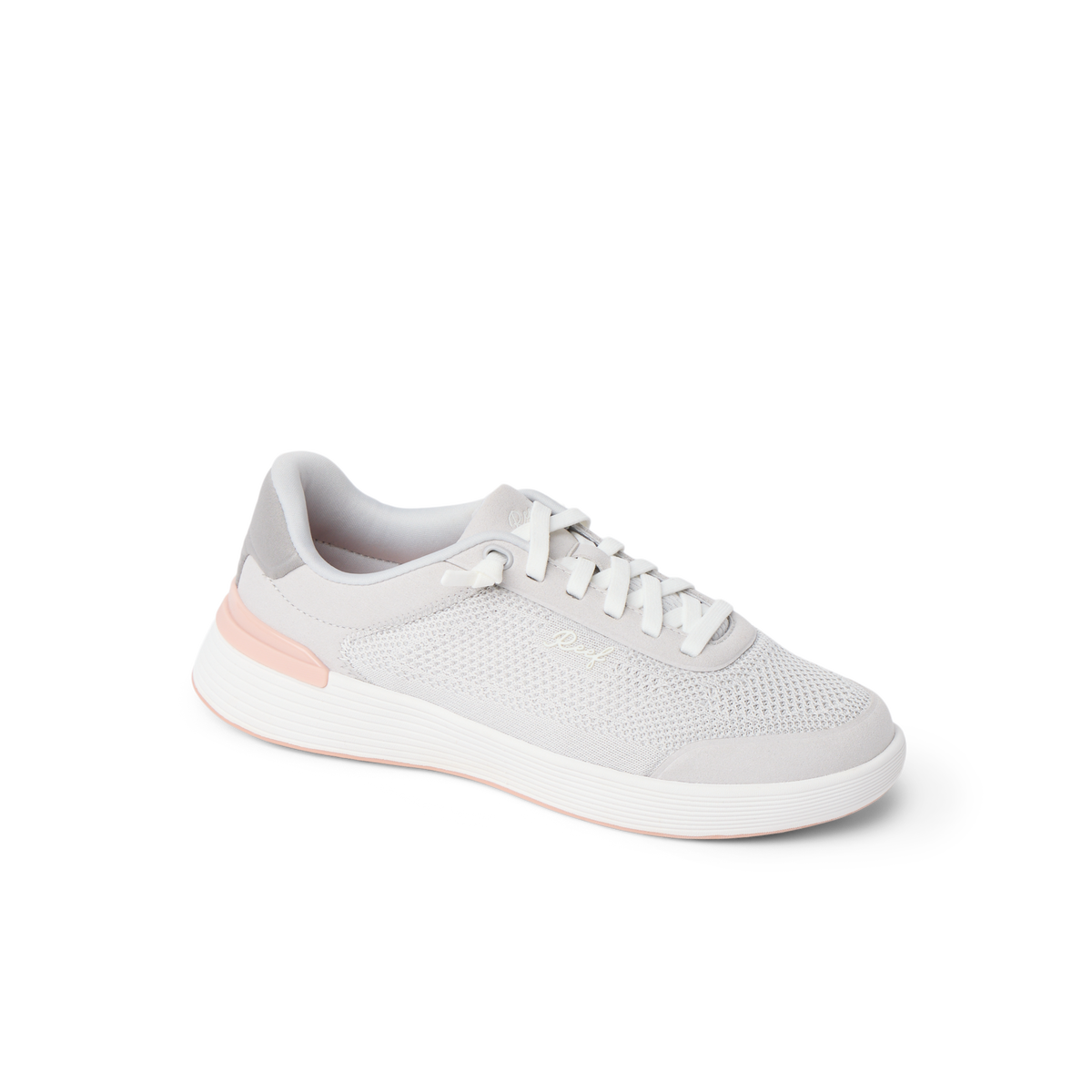 Shoreline Palisades women's sneaker facing right, breathable grey mesh with cushioned sole for all-day comfort.