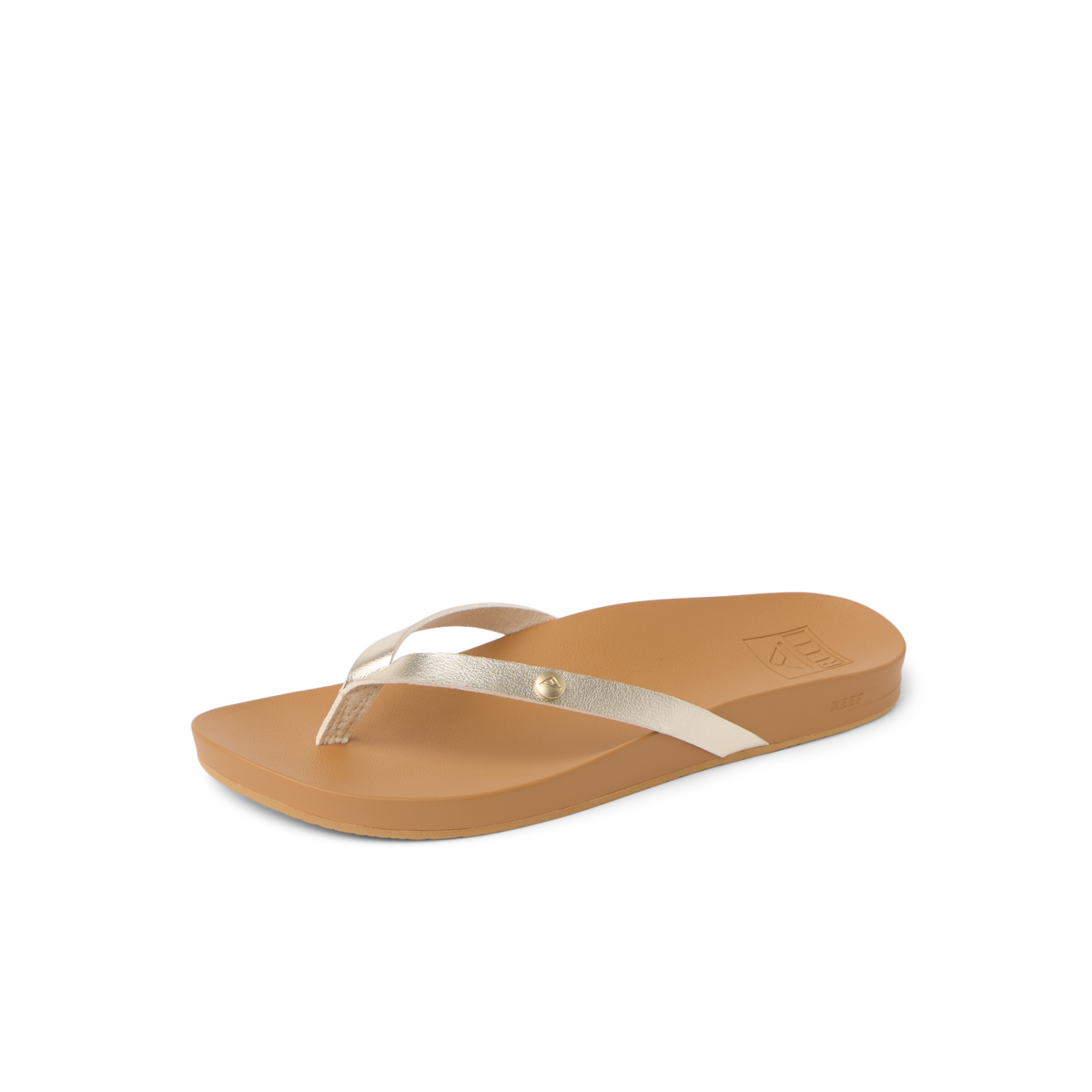 Vista Ivy women's sandal facing left, gold straps with comfort cushioning and anatomical arch support.