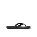 Solaye black women's flip flop sandal facing left with soft-rebound cushioning and anatomical arch support for comfort.