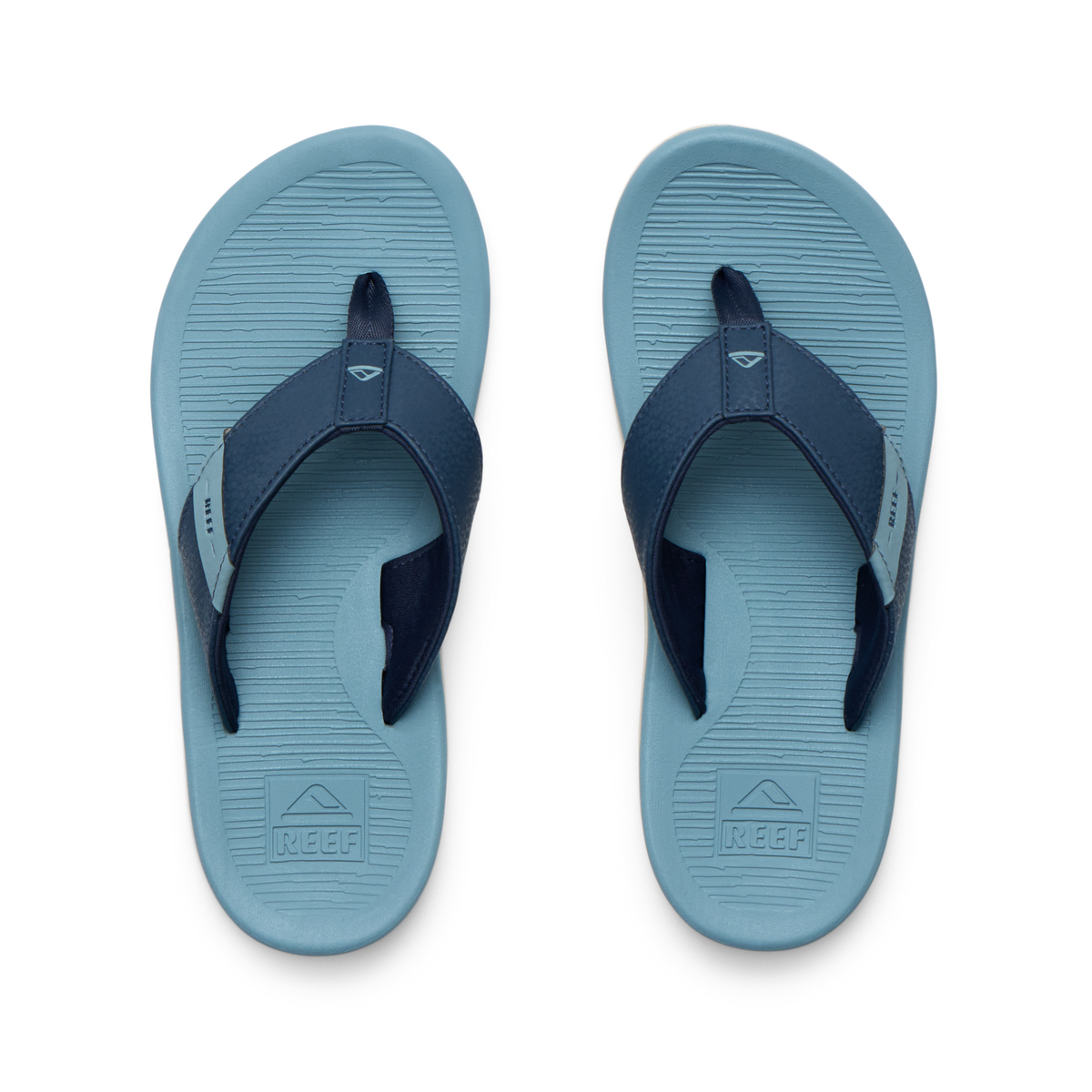 Top view of Kids Santa Ana blue sandals for boys, showing soft-rebound cushioning and anatomical arch support.