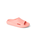 Kids Rio Slide coral-colored unisex footwear facing left, close-up of the top and side, with water-friendly, cushioned design.