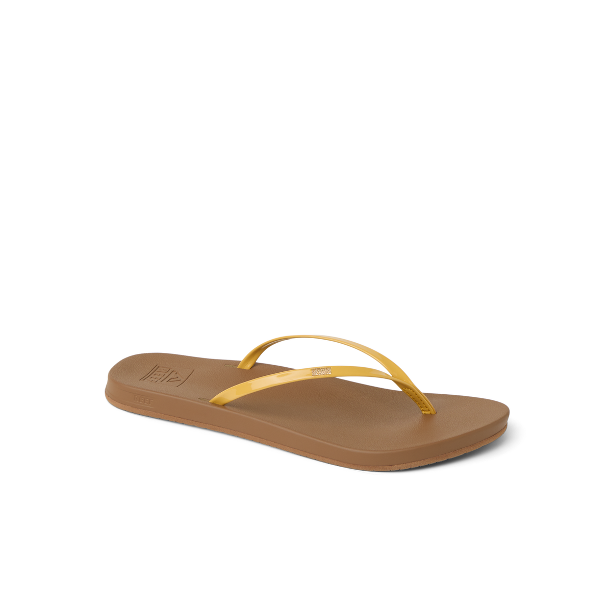 Cushion Slim women’s sandal facing right, golden apricot straps, lightweight with soft-rebound cushioning and arch support.