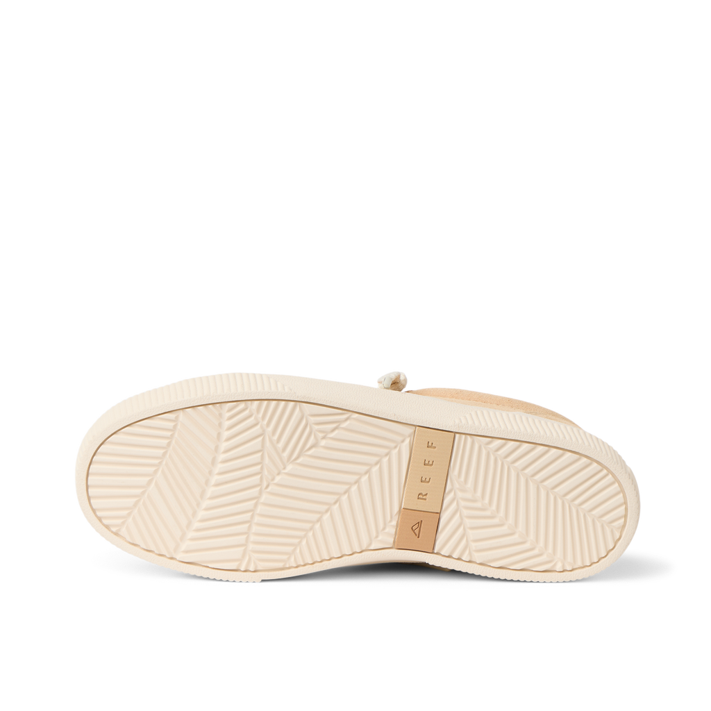 Lay Day Dawn women's sandal sole facing upward, showing durable water-friendly textured outsole with REEF logo.