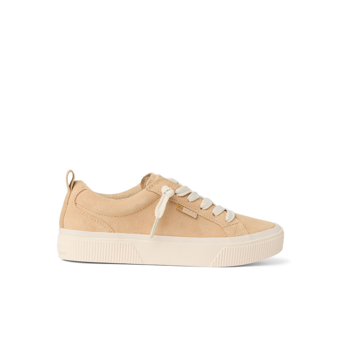 Lay Day Dawn sneaker in tan facing right, close-up of side profile showing soft-rebound cushioning and arch support.