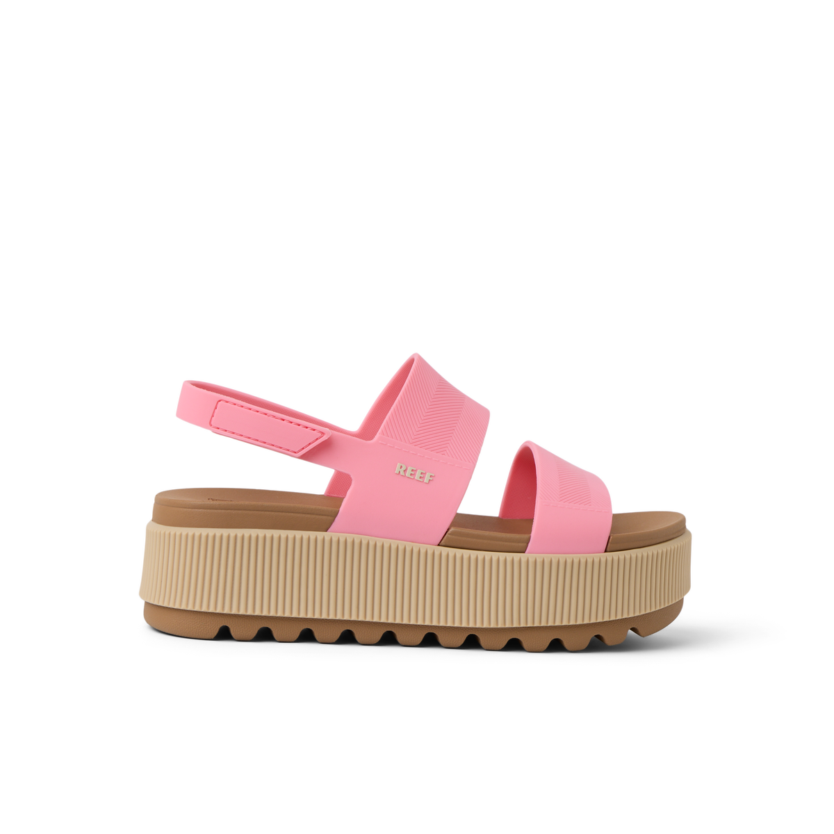 Water Vista Higher women's coral platform sandal facing right, soft cushioning and anatomical arch support for comfort.