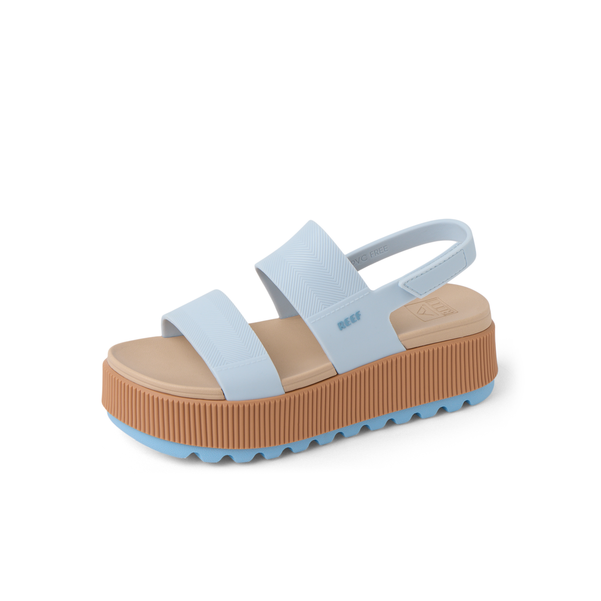 Water Vista Higher women's sandal facing left, blue straps with cushioned platform sole, beach-inspired comfort footwear.