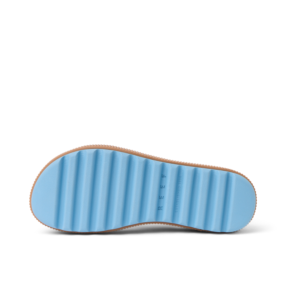 Water Vista Higher showing the padded blue sole facing up, designed for comfort with anatomical arch support.
