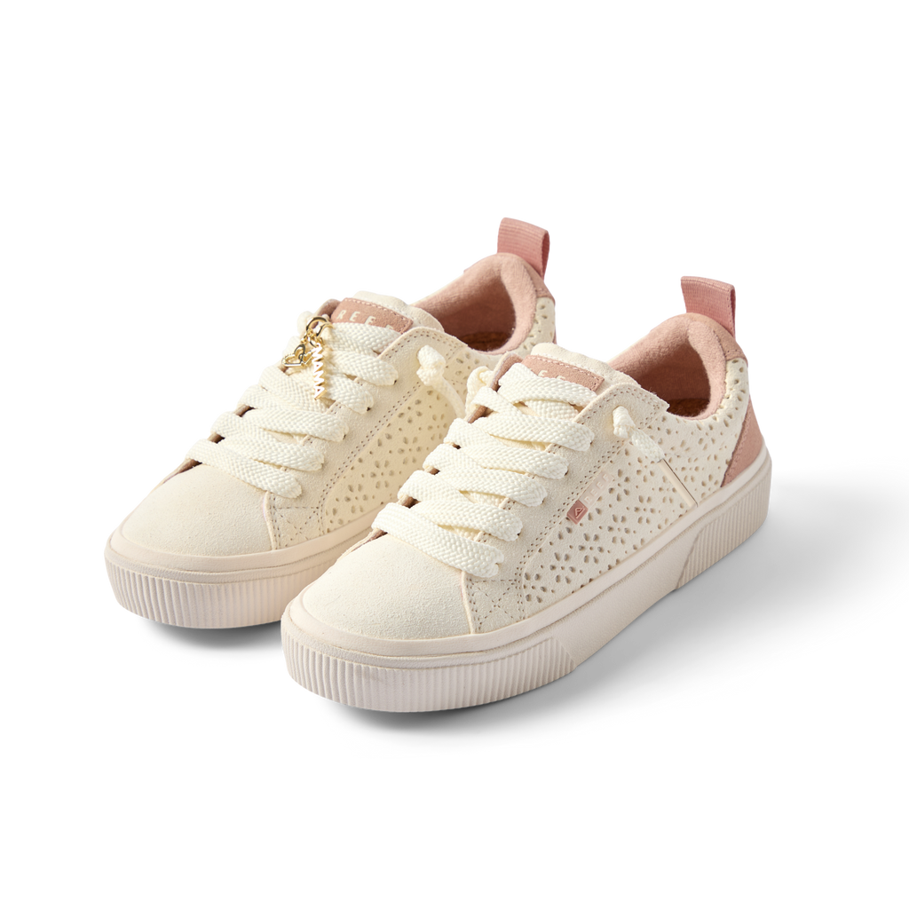 Pair of women's Lay Day Dawn sneakers facing right with soft pink accents, breathable design, and cushioned sole.