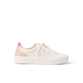 Lay Day Dawn women’s sneaker facing right, perforated white upper with blush pink heel, lightweight and comfortable beach-inspired design.