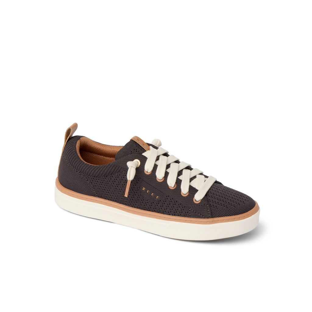 Right-facing Lay Day Lite sneaker in charcoal with white laces, breathable knit, and cushioned sole for all-day comfort.