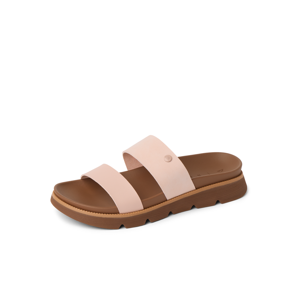 Vista Luxe Thea women's slide sandal in cameo rose facing left, soft cushioning and anatomical arch support for comfort.