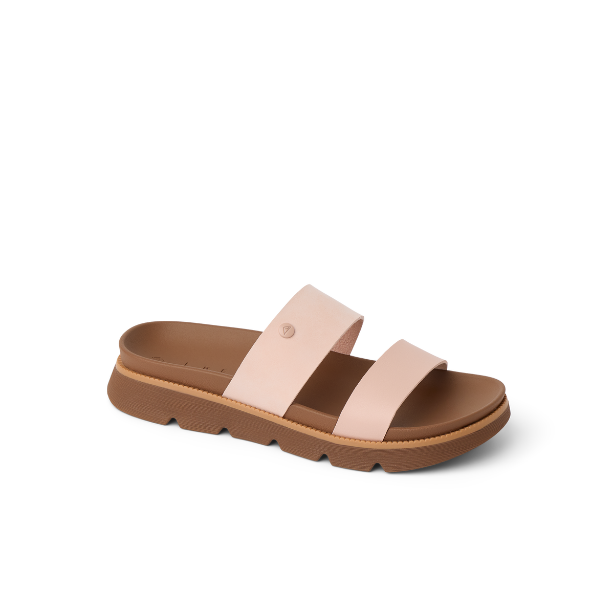 Vista Luxe Thea women's sandal facing right, showing top and side with cushioned arch support in cameo rose color.