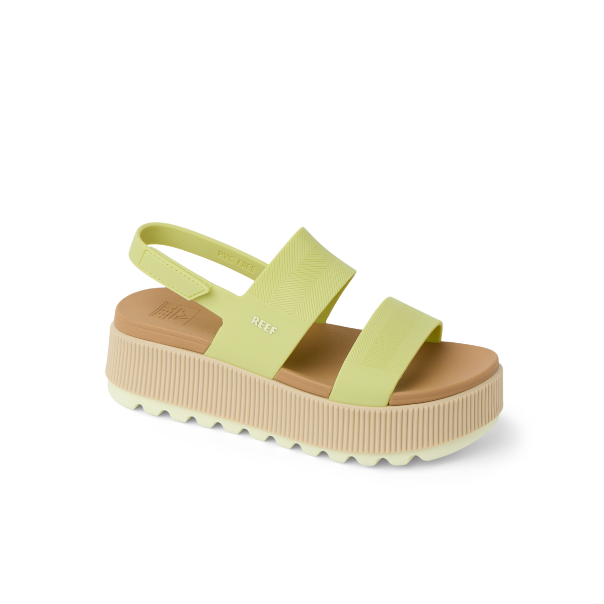 Water Vista Higher sandal facing left, lime sherbert straps, cushioned arch support, platform sole, beach-inspired comfort.