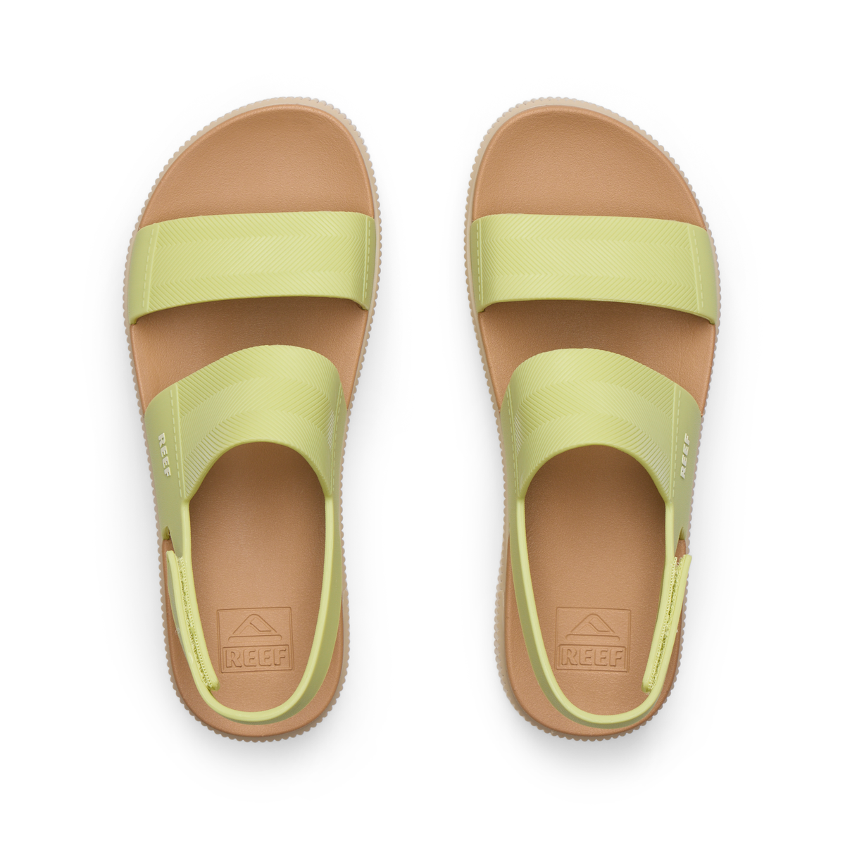 Top view of Water Vista Higher women's sandals in lime sherbert with water-friendly straps and cushioned footbed designed for comfort.