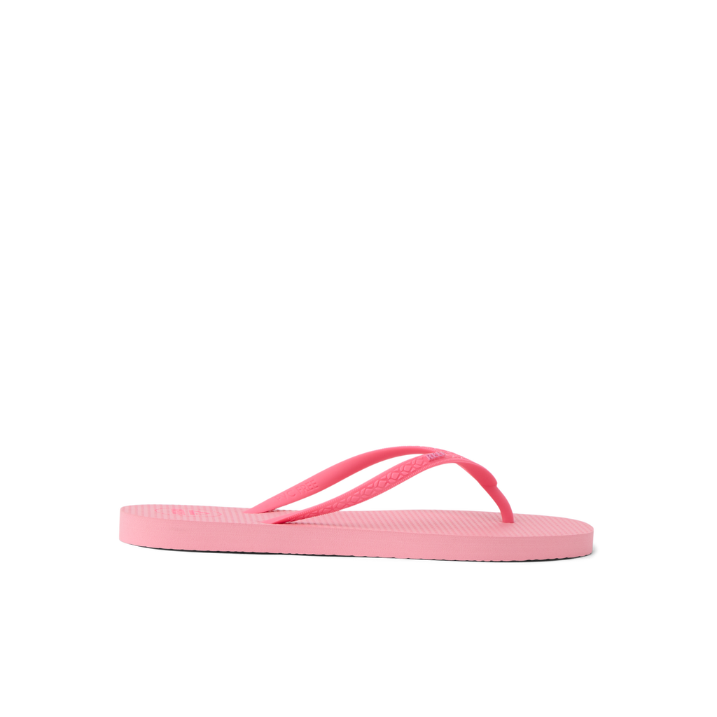 Seaside Square Toe pink women's flip flop facing left, close-up side view showing lightweight, cushioned sole and straps
