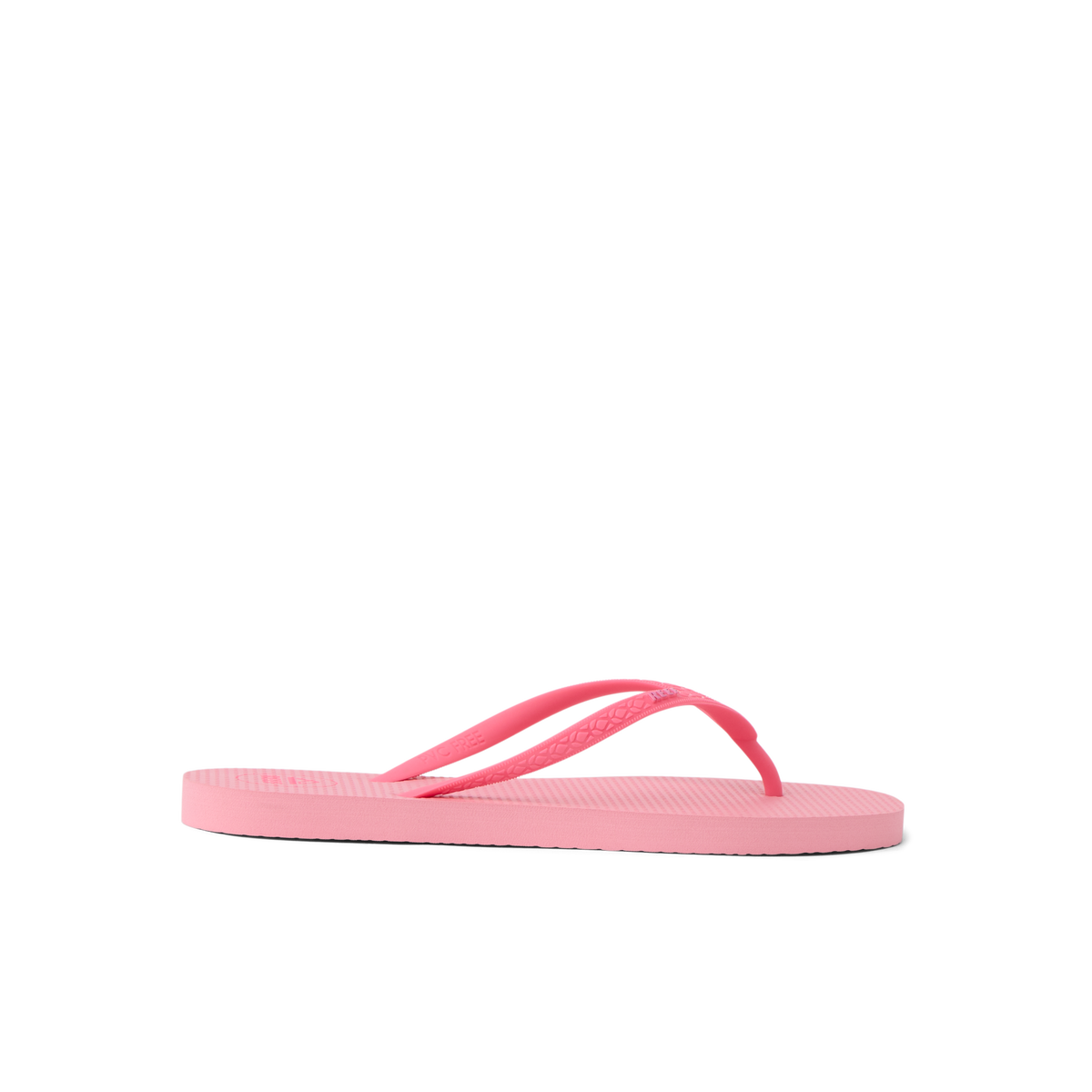Seaside Square Toe pink women's flip flop facing left, close-up side view showing lightweight, cushioned sole and straps