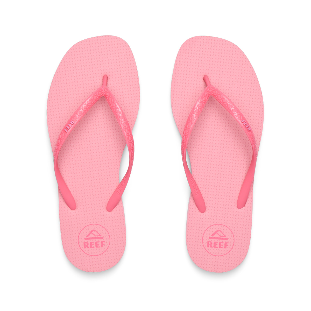 Seaside Square Toe women’s pink flip flops top view facing upward with comfort cushioning and arch support.