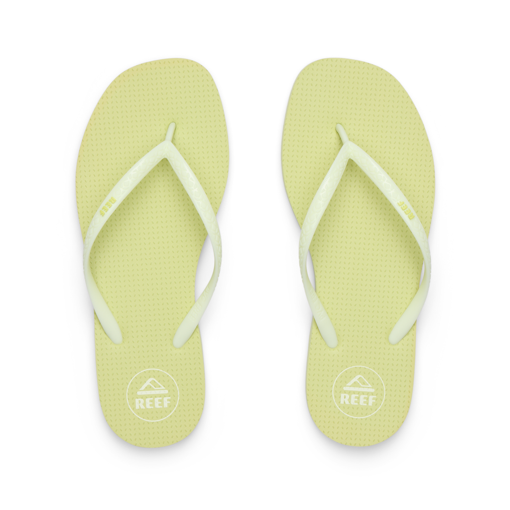 Seaside Square Toe flip flops in light lime sherbet, top view showing breathable straps, designed for women’s beach comfort.
