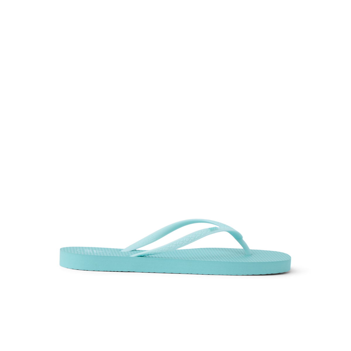 Seaside Square Toe women's aqua haze flip flop facing left, beach-inspired comfort with anatomical arch support.