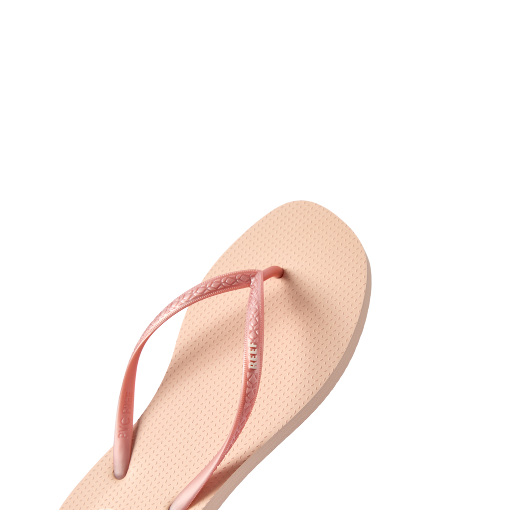 Seaside Square Toe sandal facing right, featuring rose metallic straps with anatomical arch support and cushioned footbed.