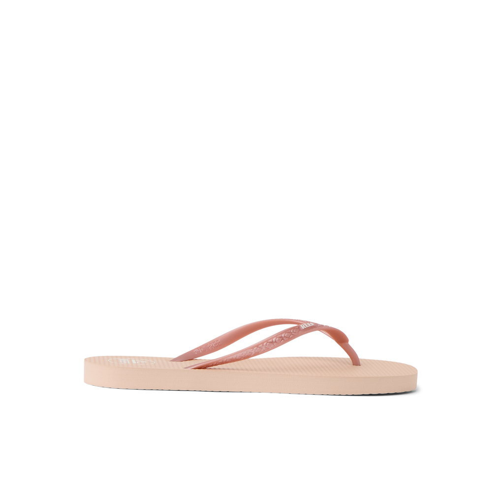 Seaside Square Toe women's sandal facing left, rose metallic straps, soft cushioning, and anatomical arch support.