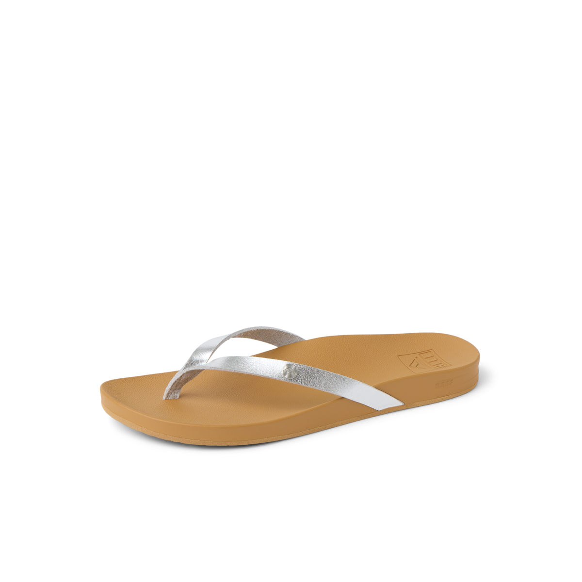 Vista Ivy women's silver metallic sandal facing left, showing side and top view with soft-rebound cushioning and arch support.