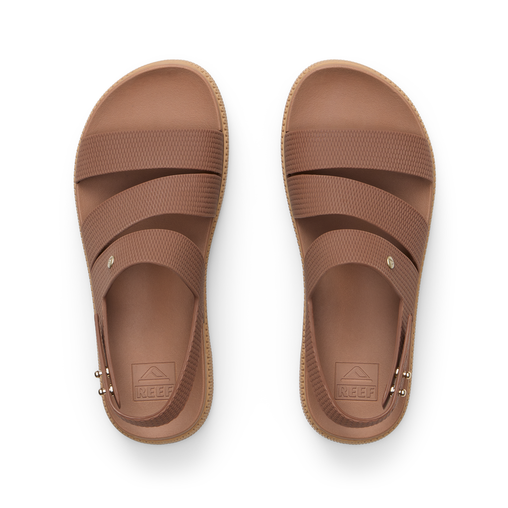 Water Vista Higher 2 women's sandals top view, facing upward, featuring chocolate brown straps and cushioned footbed for comfort.