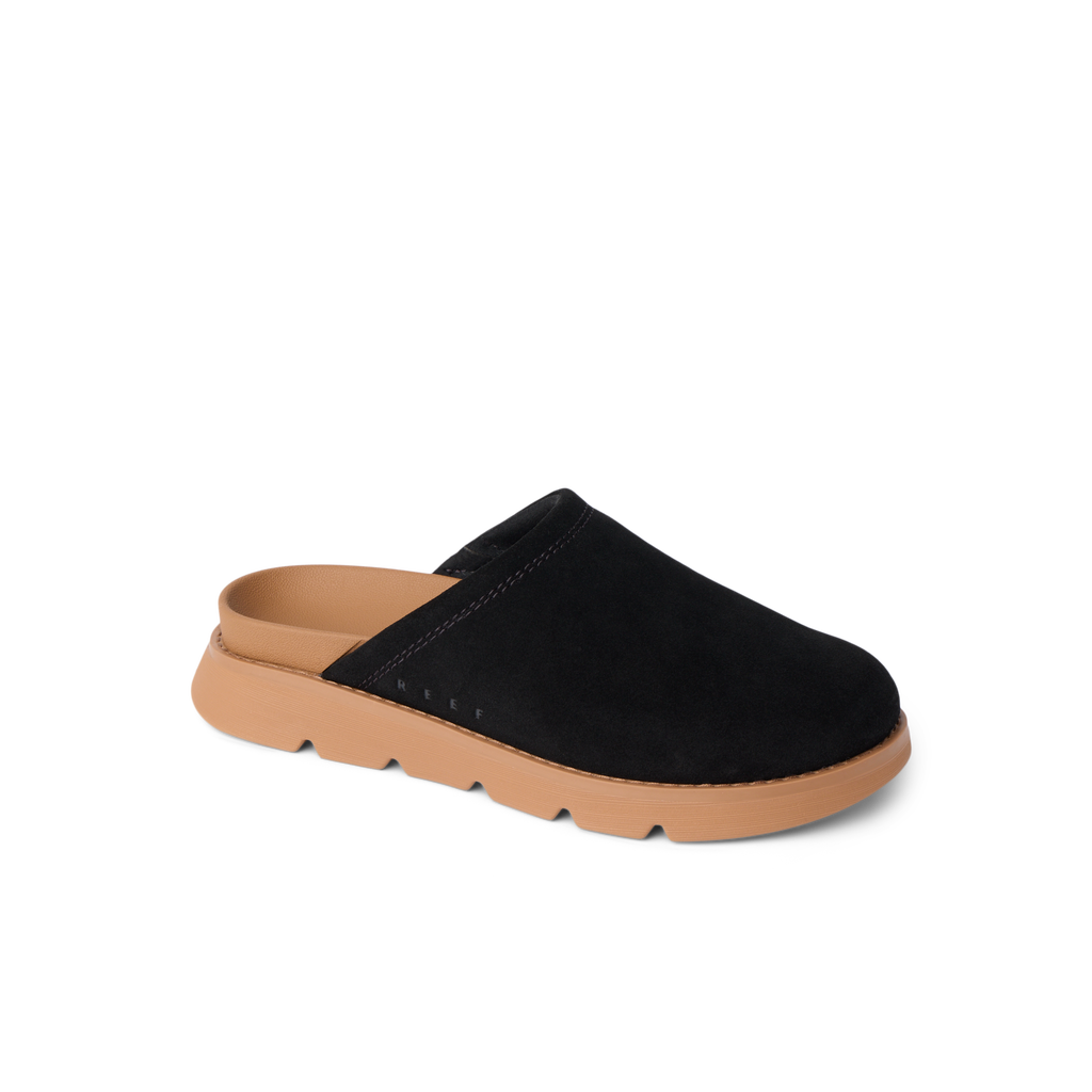 Vista Luxe Mariana women's black slip-on sandal facing left with soft cushioning and anatomical arch support
