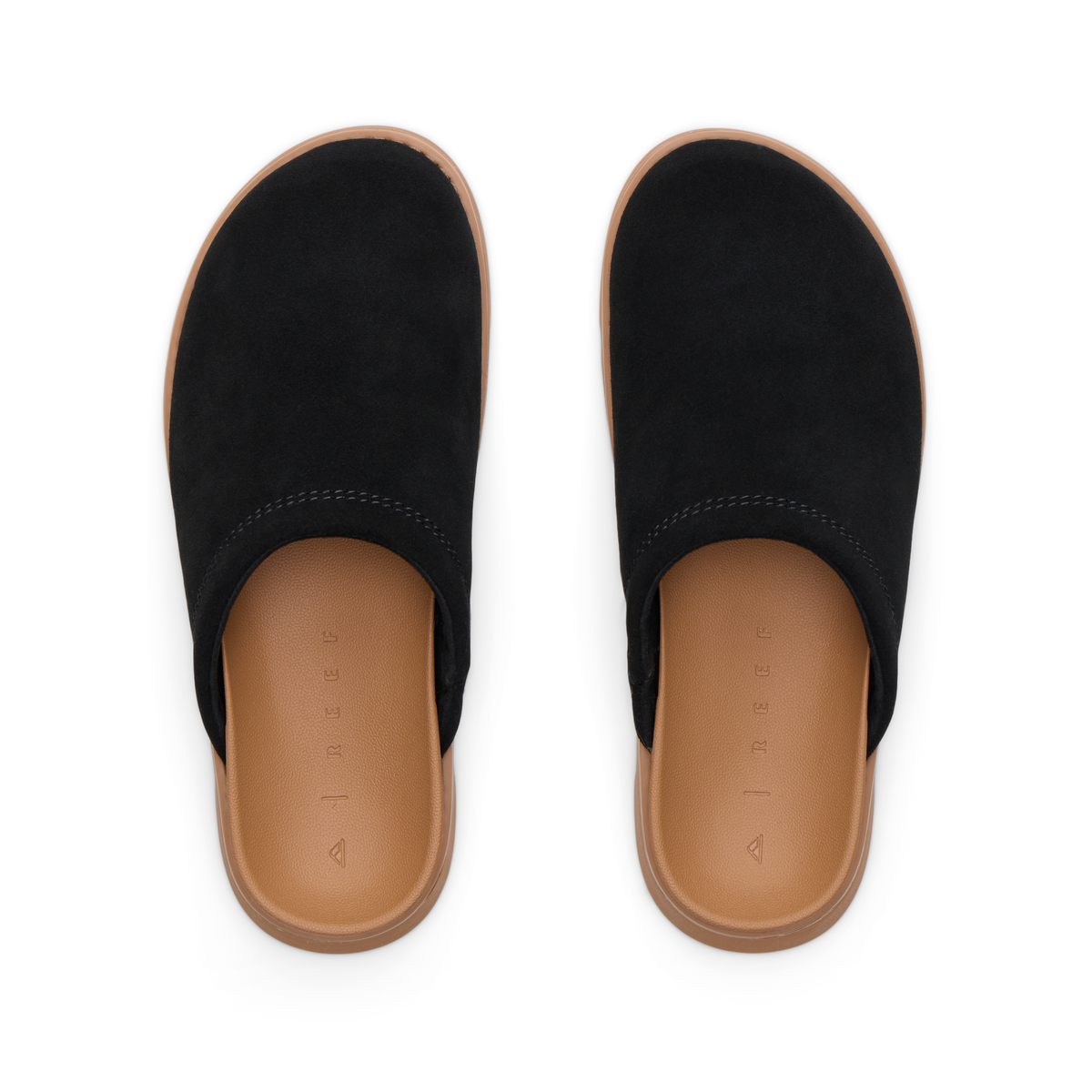 Top view of black Vista Luxe Mariana women’s slides with anatomical arch support and soft cushioning for beach comfort