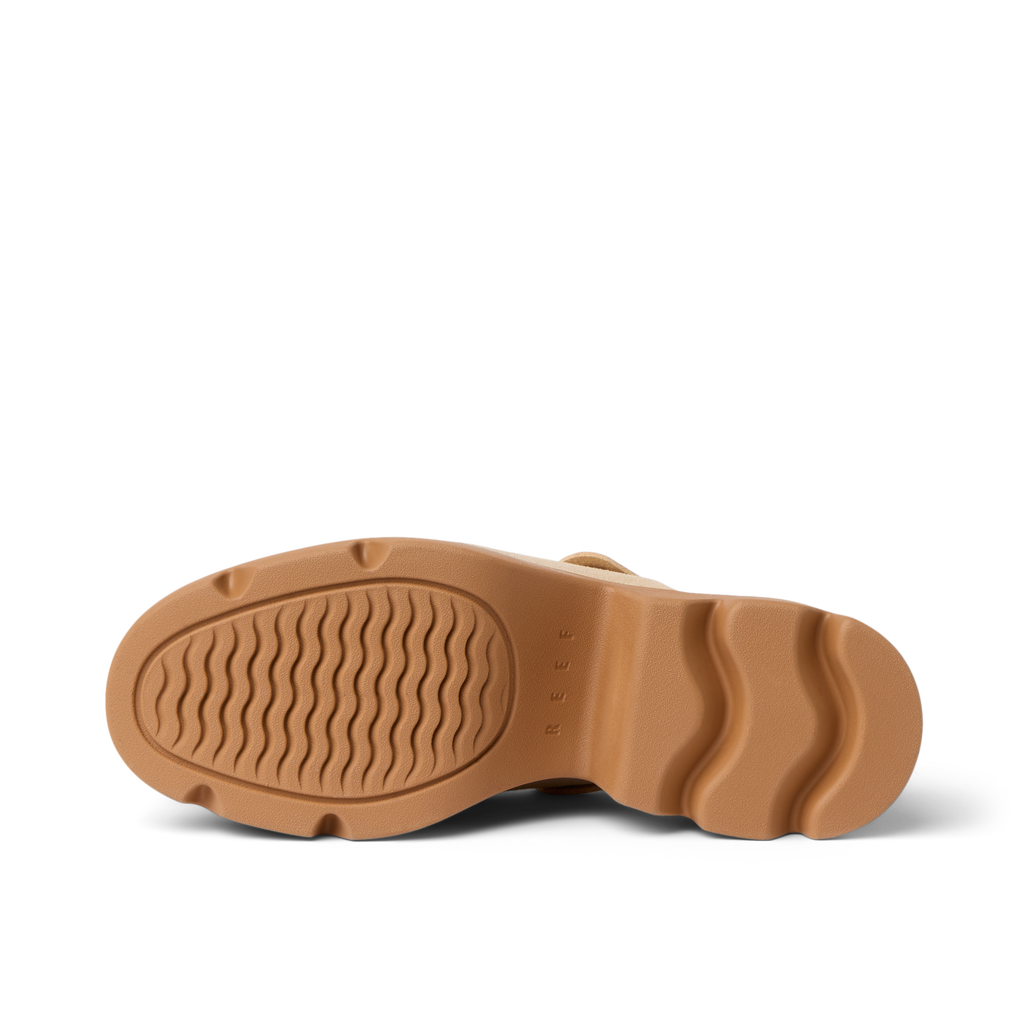 Vista Luxe Solene showing outsole tread pattern facing up, highlighting durable, comfortable platform clog design from the beach-inspired REEF line.