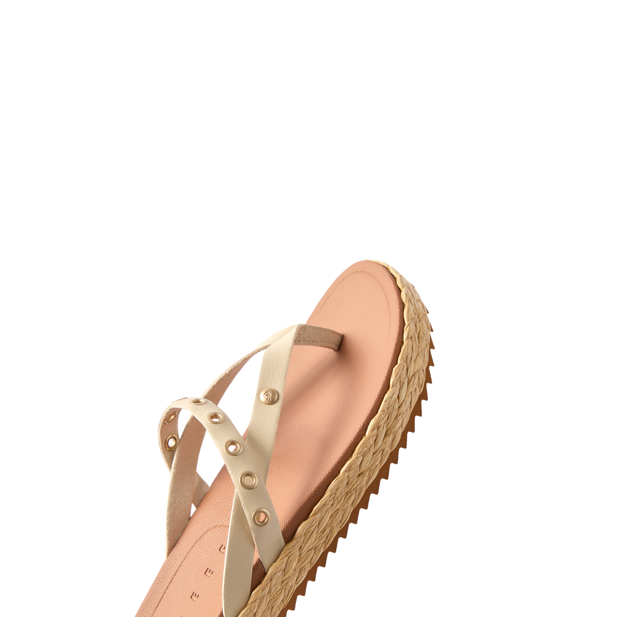 Vista Carmen sandal facing right showing front straps and cushioned footbed with durable woven platform sole, beach-inspired comfort.