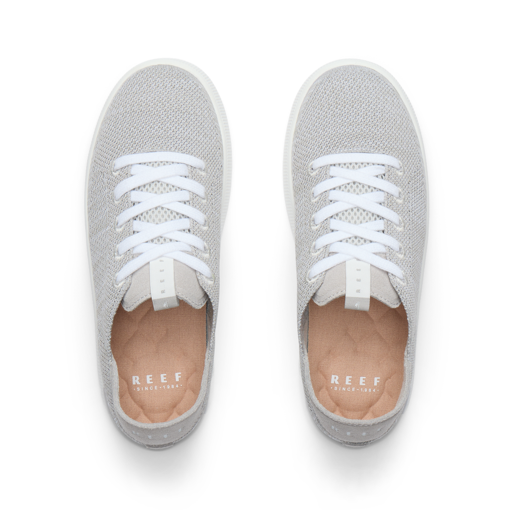 Top view of Reef Neptune women's lightweight grey sneakers with anatomical arch support and soft cushioning.
