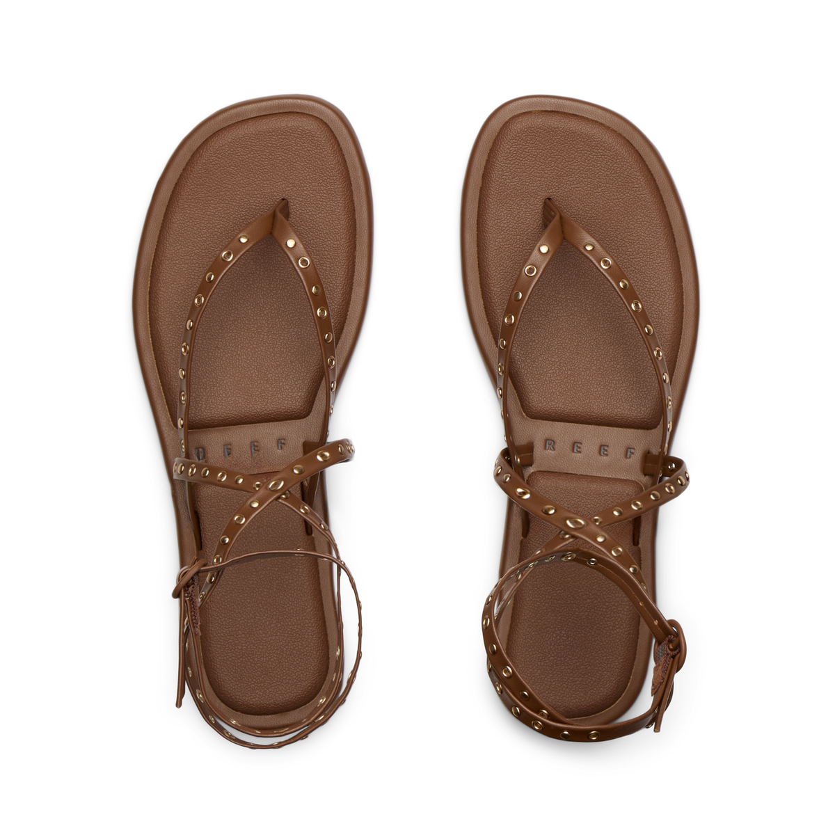 Willow Quinn Studs brown women's sandals top view showing footbed and studded straps designed for comfort and beach wear