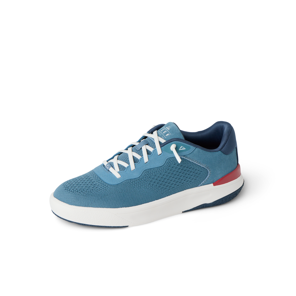 Shoreline Del Mar sneaker facing right, navy and white with red accent, lightweight and comfort-focused design for men.