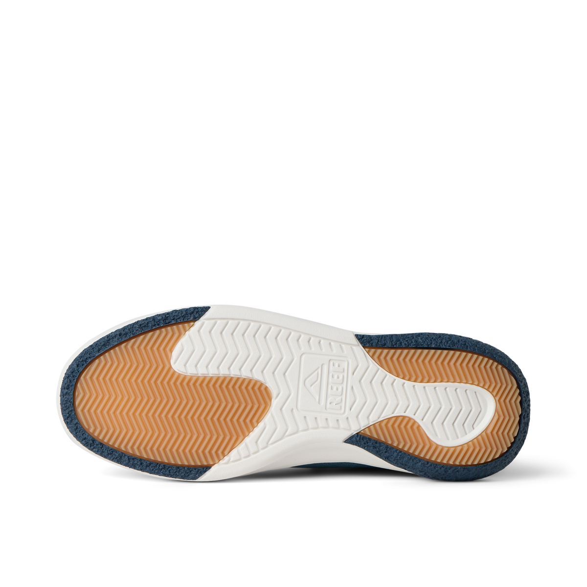 Shoreline Del Mar men's shoe sole facing up, showing durable grip with soft-rebound cushioning for beach and everyday comfort.