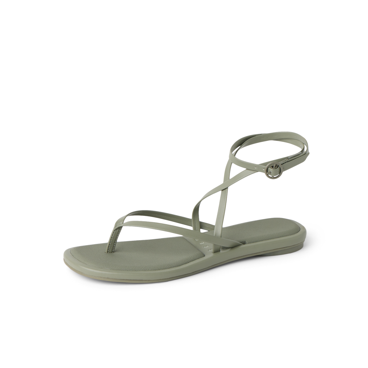 Willow Quinn women's sandal in muted green with thin straps and ankle buckle for everyday comfort and style