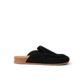 Vista Myra facing right, women's black suede clog with slip-on design, anatomical arch support, and soft cork footbed comfort.