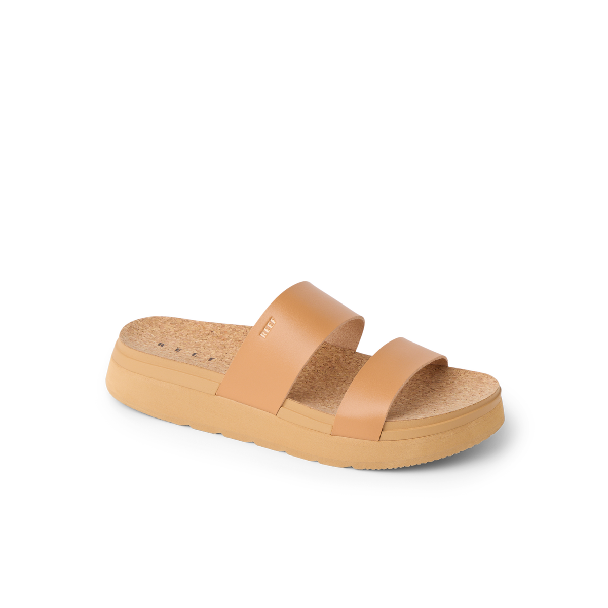 Vista Hi 2 sandal facing left with natural vegan straps, cushioned cork footbed, anatomical arch support, and lightweight platform sole