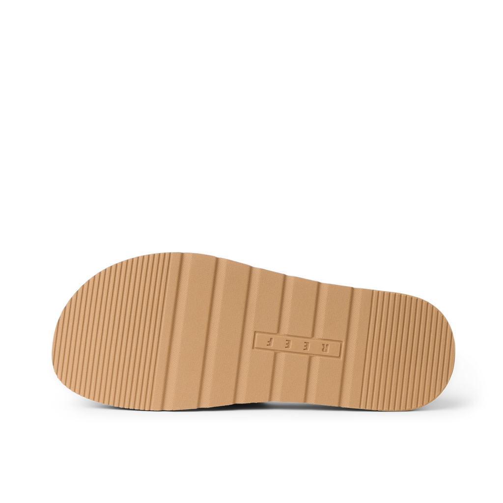 Vista Hi 2 sandal sole facing up with durable tan traction, lightweight platform, and REEF branding for beach-ready comfort