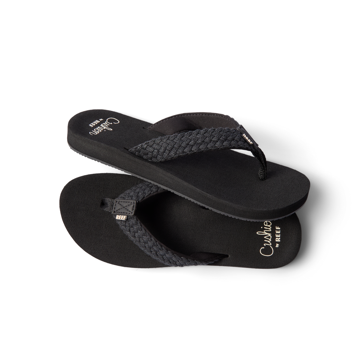 Baja Maria women's black braided sandals facing right, close-up of top and side, swim-friendly comfort with arch support.